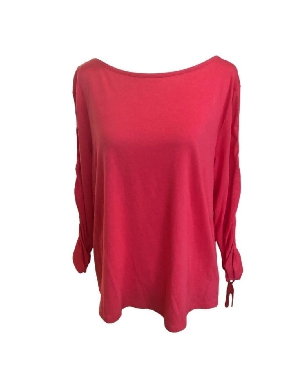 Talbots Petite Size L ruched sleeve cotton/modal top. Pink, keyhole back